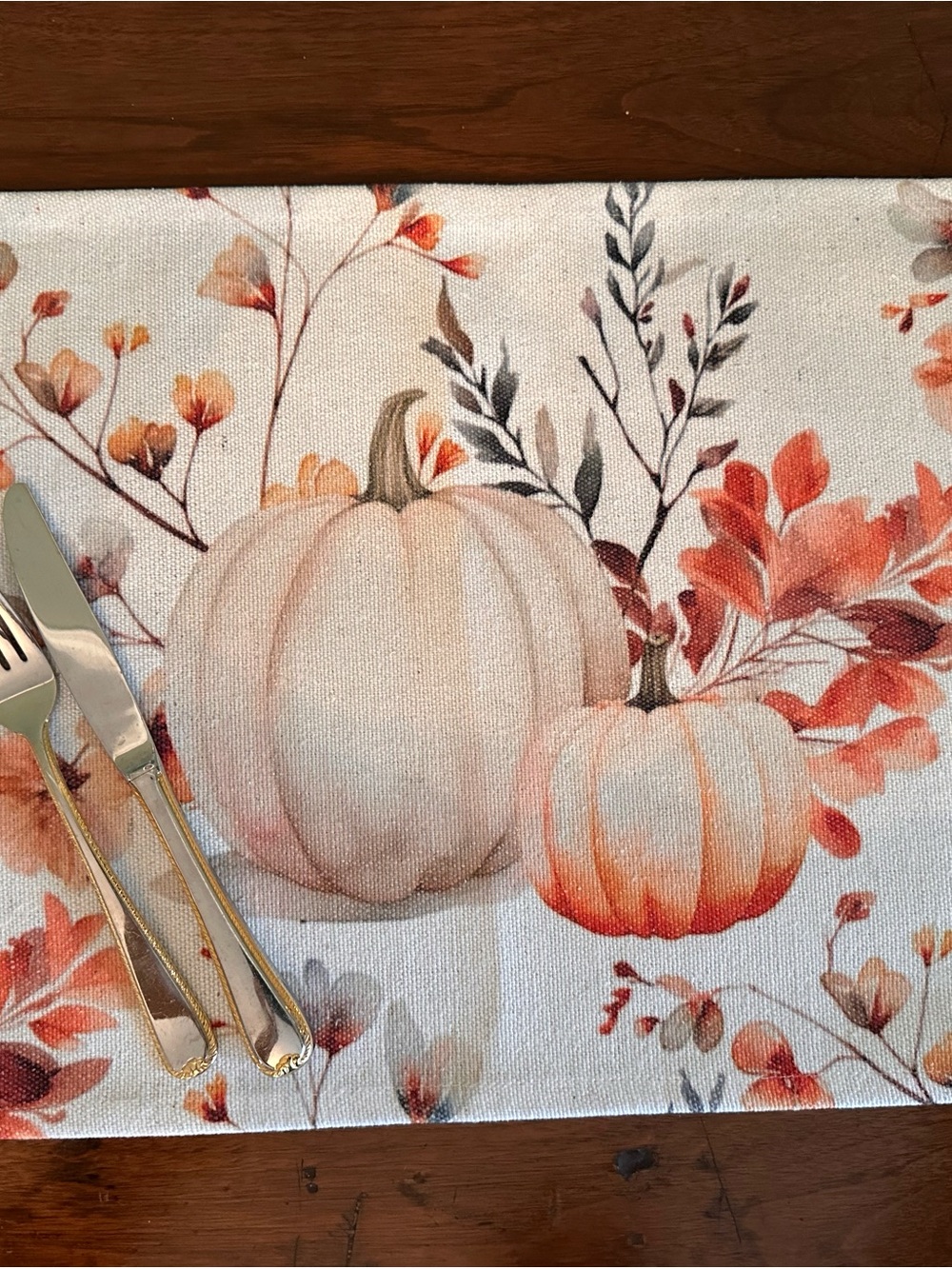 Autumn Pumpkin Floral Placemats - Martha Stewart - Set of 2 (Cream & Orange) - Picture 8 of 14
